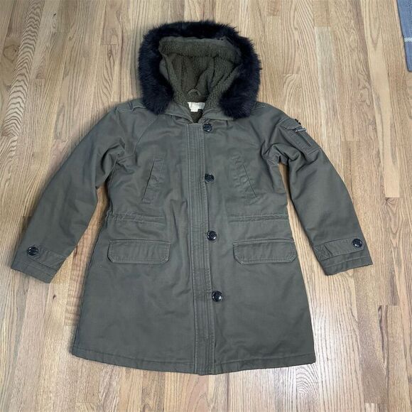 Michael Kors Green Parka Coat Faux Fur Hood Women's Size Large Winter Casual - Picture 1 of 14